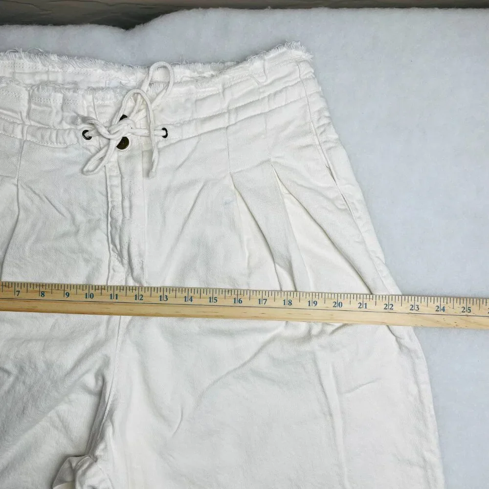 Every Womens Ivory High Rise Frayed Hem Drawstring Waist Wide Leg Pants Size 14